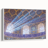 Vintage poster art of a Middle Eastern landscape on framed canvas, featuring vibrant colorful art on a black background.