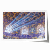 Extra large rolled print of a Middle Eastern landscape with vibrant floral elements, ideal for dining room decor.