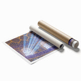 Extra large rolled print of a Middle Eastern scenery with vibrant floral elements, ideal for classy bathroom wall art.