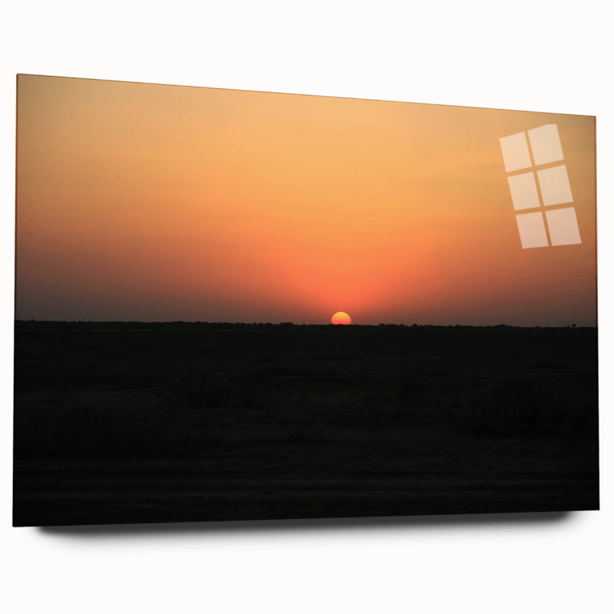 Acrylic print of a large abstract depiction of Middle Eastern scenery in muted earth tones.