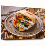 Acrylic print of a Middle-Eastern landscape in muted earth tones, ideal for dining room decor.