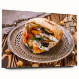 Large acrylic print of an abstract Middle Eastern scenery in earth tones, ideal for bedroom or dining room art.