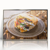 Mid-century modernist art of an Israeli landscape in muted earth tones on a framed acrylic panel.