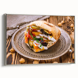 Framed canvas landscape art painting depicting a Middle Eastern scenery in vibrant colors with a vintage poster style.