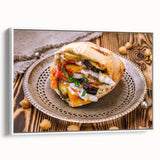 Vintage poster art of a Middle Eastern scenery on framed canvas, featuring colorful imagery on a black background.