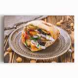 Black and white stretched canvas featuring a panoramic view of the Middle East scenery, ideal for kitchen wall art.