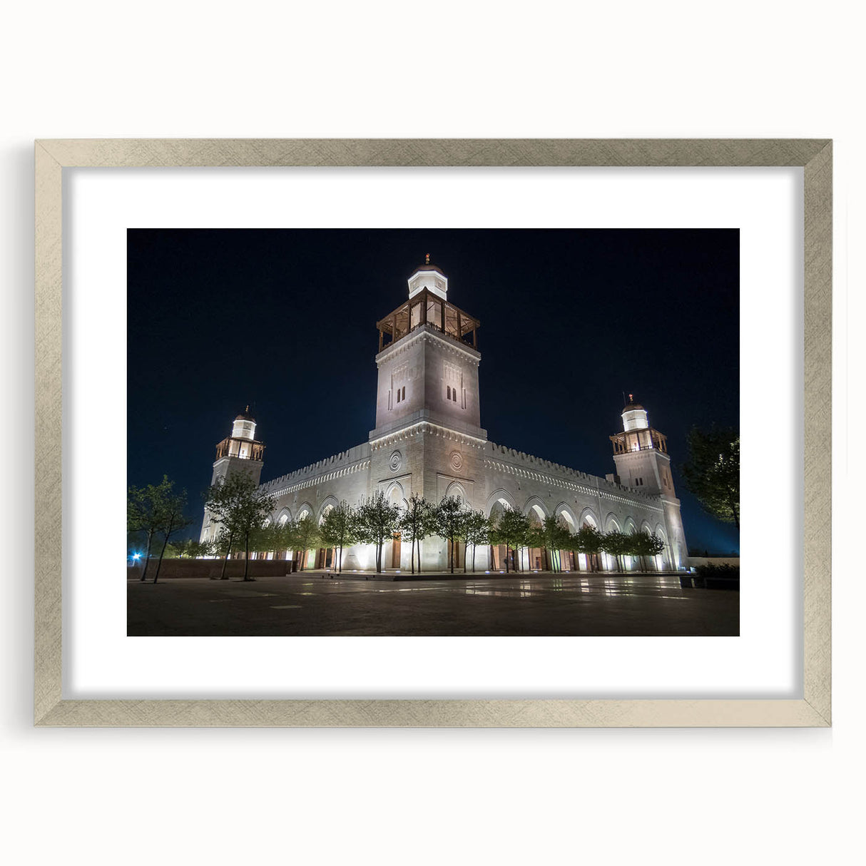 Textured abstract art print of a Middle Eastern Jordanian landscape in muted earth tones, framed with a silver mat.