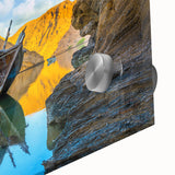 Large abstract wall art depicting a Middle Eastern Oman scenery in muted earth tones on acrylic glass.