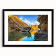 Extra large, colorful abstract art print of Middle Eastern scenery in a black frame, suitable for living room decor.