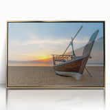 Large acrylic print of a mid-century modernist Qatar scenery in gold tones, suitable for modern art wall decor.