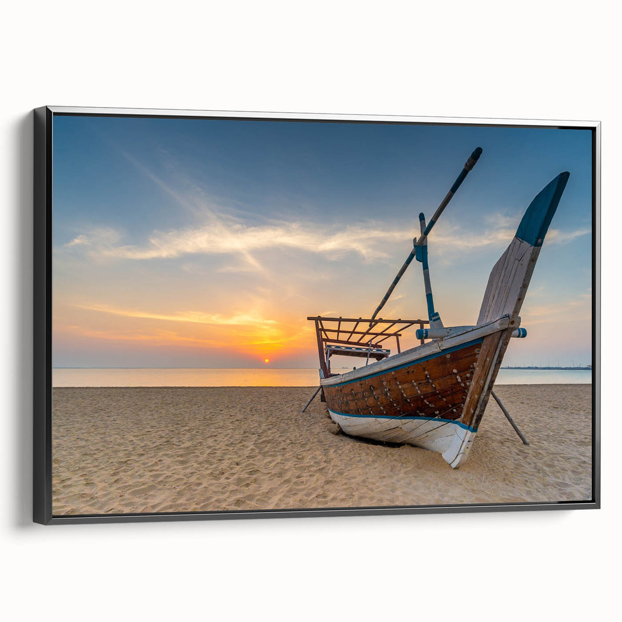 Black and white framed canvas depicting a vintage-style Qatar landscape, ideal for bedroom wall art.