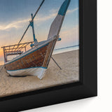 Extra large framed canvas featuring a textured depiction of a Middle Eastern Qatar scenery in black with colorful accents.