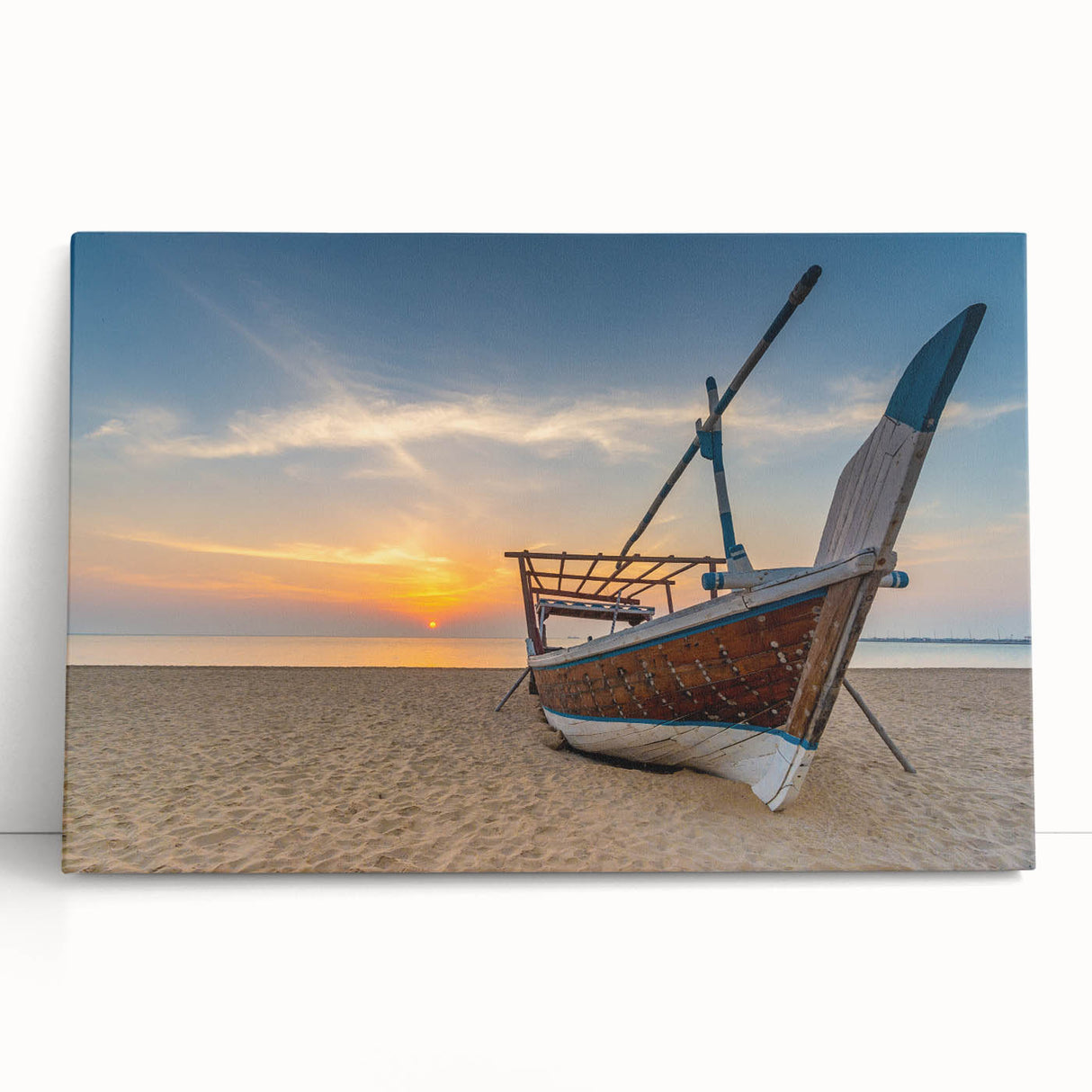 Black and white stretched canvas featuring a panoramic view of the Qatar skyline, ideal for kitchen wall art.