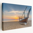 Side view of a stretched canvas depicting a Qatar scenery in muted earth tones, suitable for kitchen wall art.