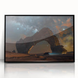 Large abstract wall art depicting a Saudi Arabian landscape in muted earth tones on framed acrylic.