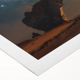 Art deco poster of a Saudi Arabian scenery in muted earth tones on rolled canvas, suitable for dining room wall art.