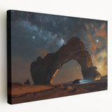 Stretched canvas depicting a serene Middle Eastern landscape in muted earth tones, ideal for kitchen wall art.