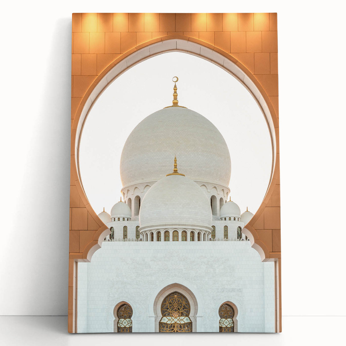 Black and white stretched canvas featuring a panoramic view of Abu Dhabi's skyline.
