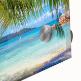 Large abstract wall art featuring serene Oceania scenery on acrylic glass.