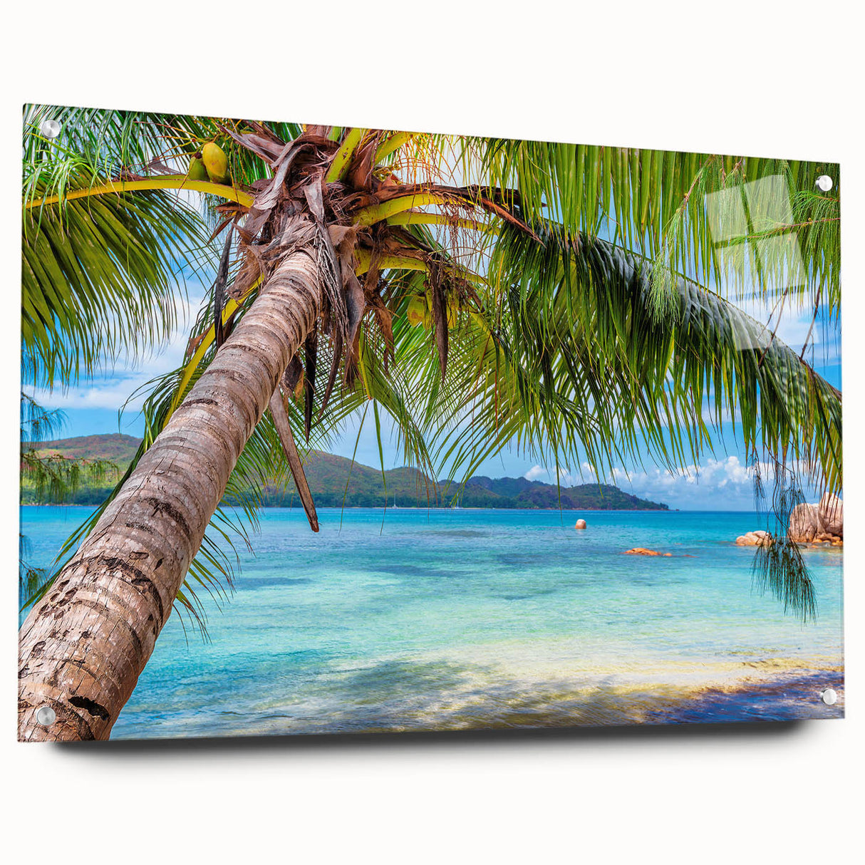 Acrylic print of a large abstract seascape in cool blue and green tones, suitable for bedroom or dining room decor.