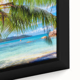 Extra large framed canvas depicting a black textured ocean scene with colorful accents, ideal for living room decor.