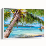 Vintage poster art of a scenic Oceania Fiji landscape on a framed canvas, featuring vibrant colors.