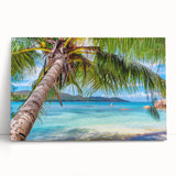 Black and white photograph of a serene Fiji beachscape on stretched canvas, ideal for kitchen wall art.
