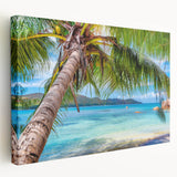 Side view of a stretched canvas featuring a serene Fiji oceanic landscape, ideal for kitchen wall art.