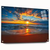 Acrylic print of Bora Bora scenery with vibrant blue ocean and lush green islands, ideal for bedroom or dining room decor.