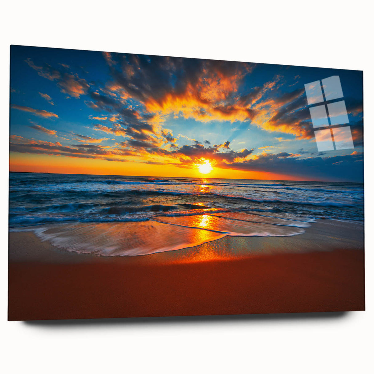 Acrylic print of Bora Bora scenery with vivid blue ocean and sky, suitable as large bedroom or dining room art.
