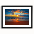 Abstract art print of a vibrant, textured ocean scene in a black frame, ideal for large living room walls.