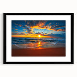 Abstract art print of a vibrant, textured ocean scene in a black frame, ideal for large living room walls.