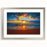 Textured art depicting abstract ocean waves in shades of blue and turquoise on a silver-framed canvas.