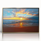 Large art print of a serene Bora Bora landscape in muted blues and greens, framed in gold acrylic.