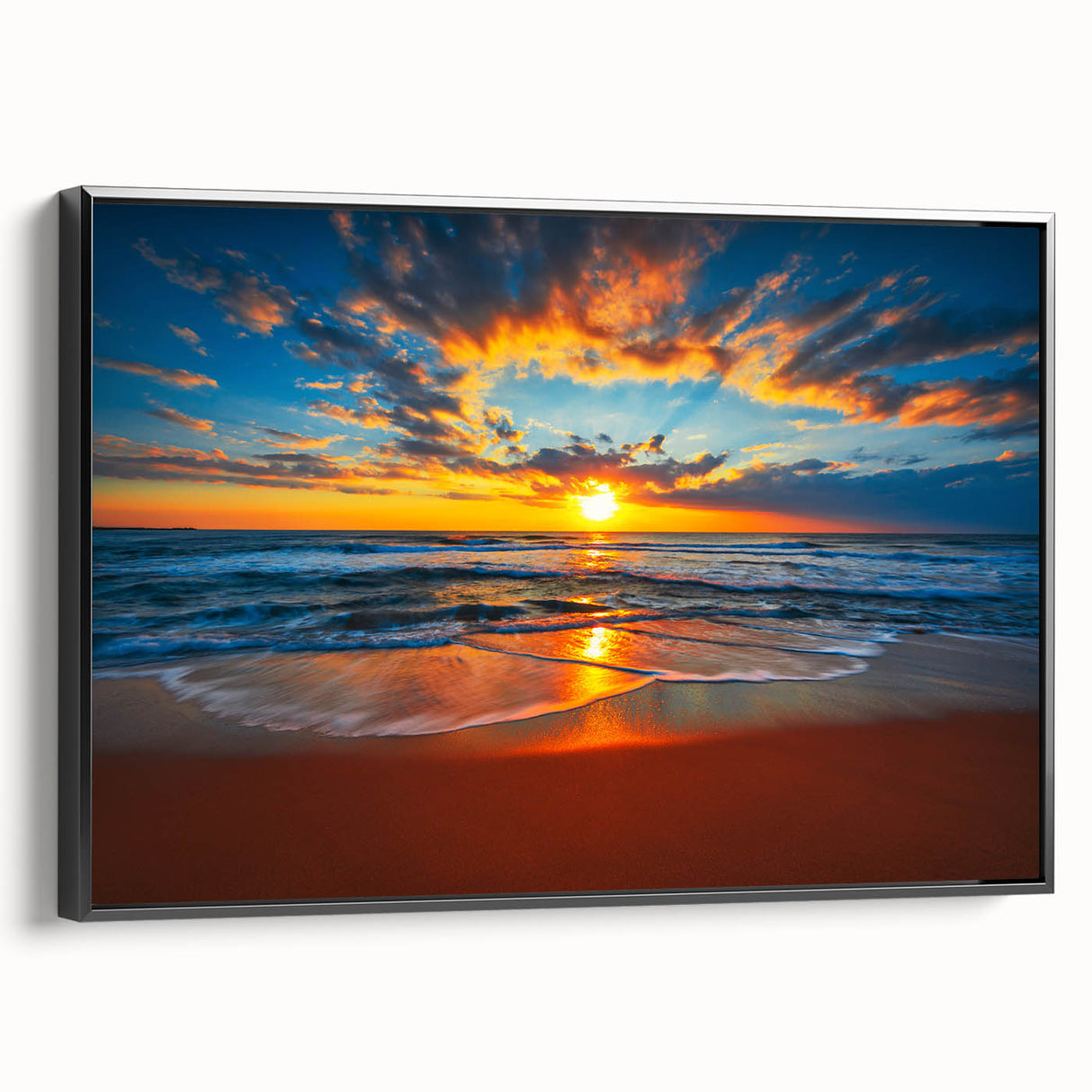 Black and white framed canvas of Bora Bora landscape, ideal for bedroom wall art.