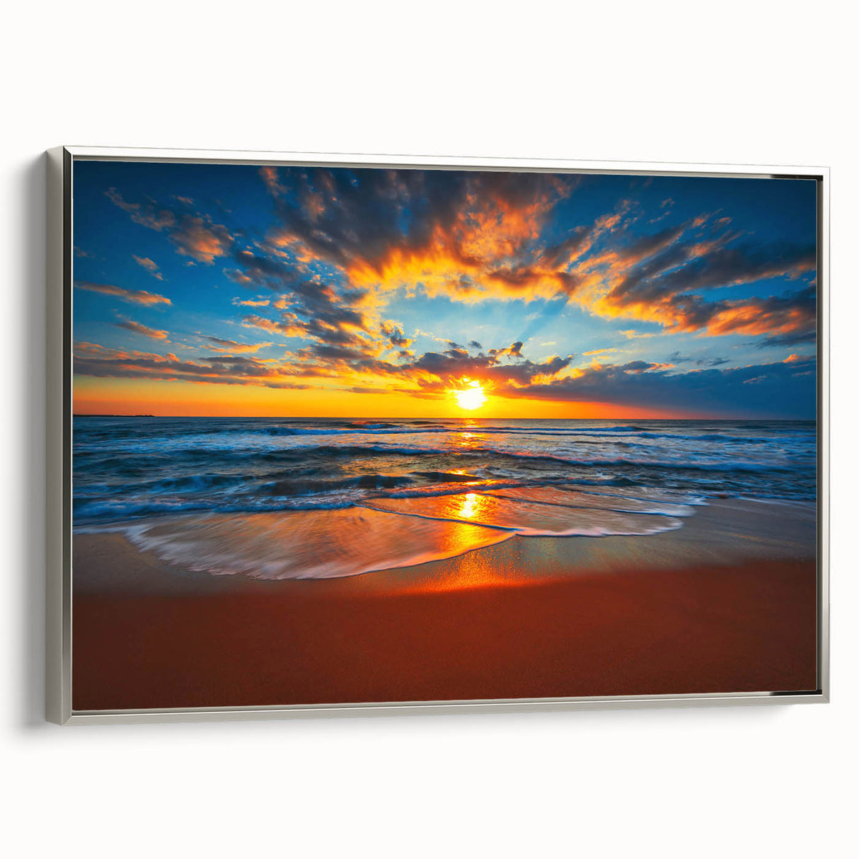 Landscape art painting of Bora Bora with vivid blue and green tones on a framed canvas, ideal for living room decor.