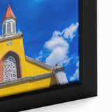 Framed canvas featuring a textured black wall art with colorful Tahitian scenery, ideal for large living room spaces.