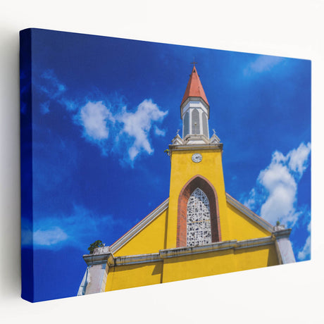 Large art depicting the serene Tahiti coastline in muted blues and greens on stretched canvas, ideal for kitchen wall art.