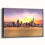 Black and white framed canvas of Auckland, New Zealand landscape, ideal for bedroom wall art.