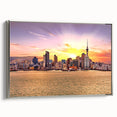 Vintage poster art of Auckland skyline in vibrant colors on a framed canvas, ideal for living room decor.