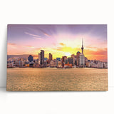 Black and white large art print of Auckland skyline on stretched canvas, ideal for kitchen wall art or bedroom decor.