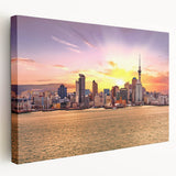 Large art of Auckland landscape in black and white on stretched canvas, suitable for bedroom wall decor.