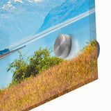 Large abstract wall art of Canterbury, New Zealand in muted earth tones on acrylic glass, ideal for dining room ambiance.