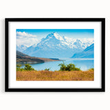 Extra large abstract art print of colorful, textured scenery of Canterbury, New Zealand on a black framed canvas.