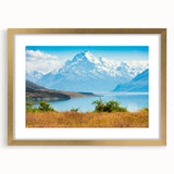 Extra large abstract art print depicting New Zealand's Canterbury scenery in textured gold frame.