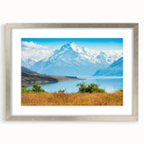 Textured art print of abstract New Zealand Canterbury scenery in silver frame, ideal for bedroom art.