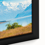 Extra large framed canvas featuring a textured depiction of Canterbury, New Zealand in black with colorful art accents.
