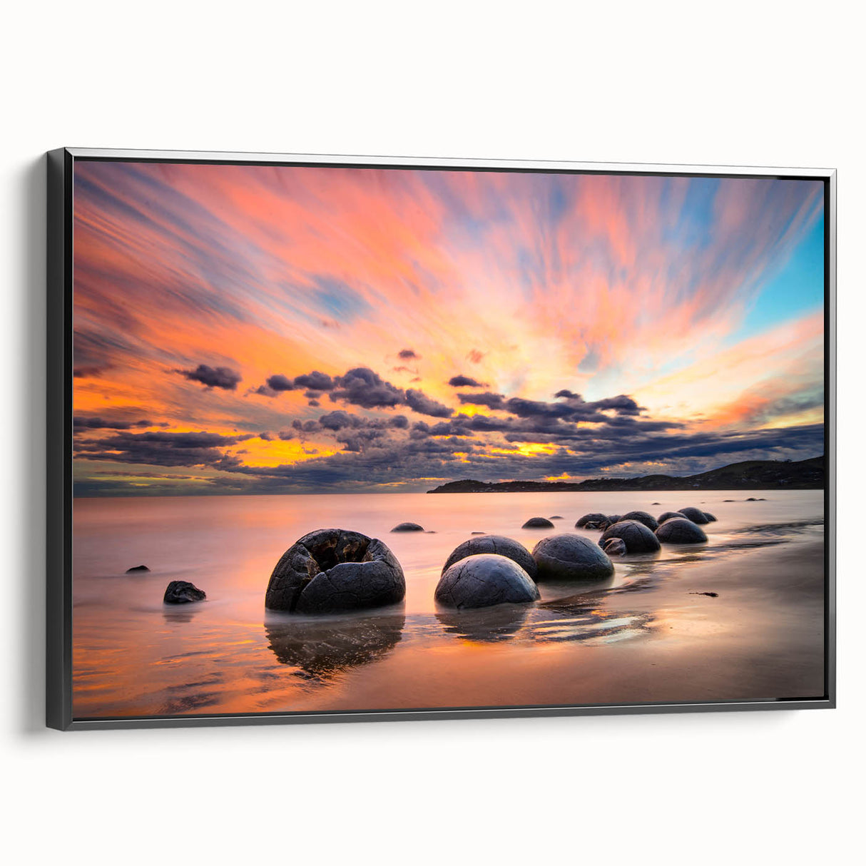 Black and white framed canvas depicting a vintage-style New Zealand Otago landscape, ideal for bedroom wall art.