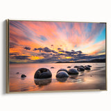 Framed canvas of a vintage-style Otago, New Zealand landscape in muted gold and black, ideal for bedroom wall art.