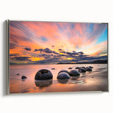 Framed canvas landscape art painting depicting Otago, New Zealand, with vibrant green and blue tones.